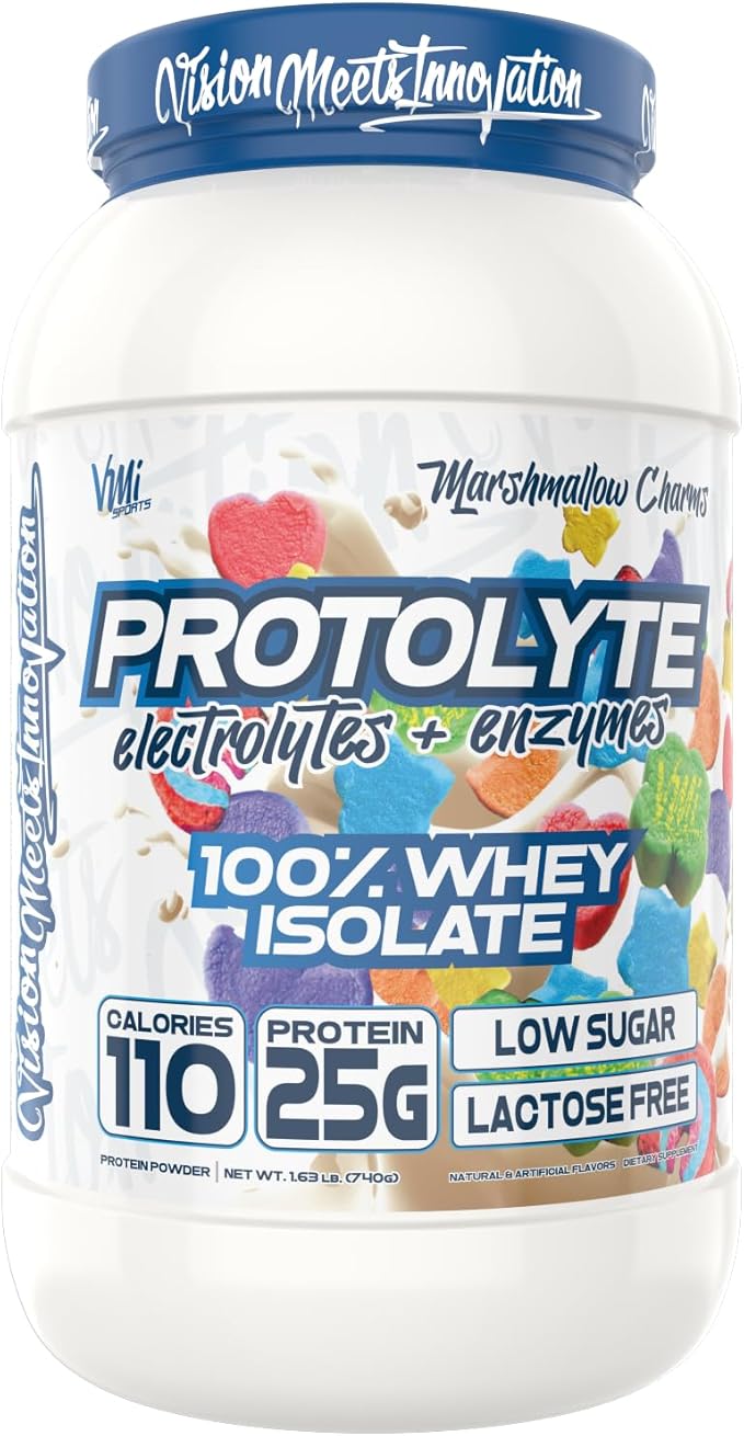 VMI Sports | ProtoLyte Whey Isolate Protein Powder | Low Calorie Whey for Weight Loss and Muscle Gain | Digestive Enzymes | Non-GMO (1.6 lb Marshmallow Charms)
