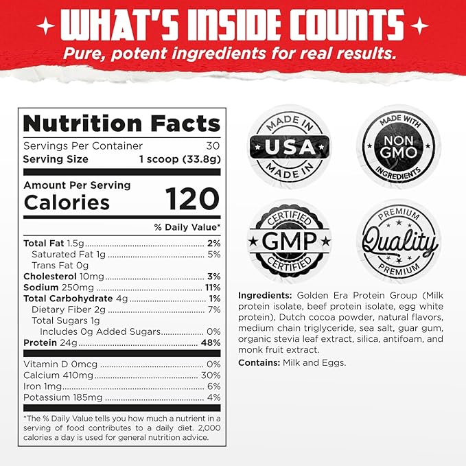 Old School Labs Protein Powder Isolate Sourced from Egg Milk&amp Beef - Made for Men &amp Women for Building Muscle &amp Post-Workout Recovery - Zero Sugar Rich Chocolate Flavor - 30 Servings