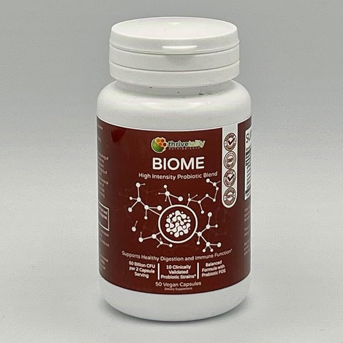 BIOME High Intensity Probiotic Blend by Thrivetality | #1 Physician Formulated | Clinically Proven | 10 Validated Strains + Prebiotic | 50 Billion CFU | Digestive &amp Immune Support
