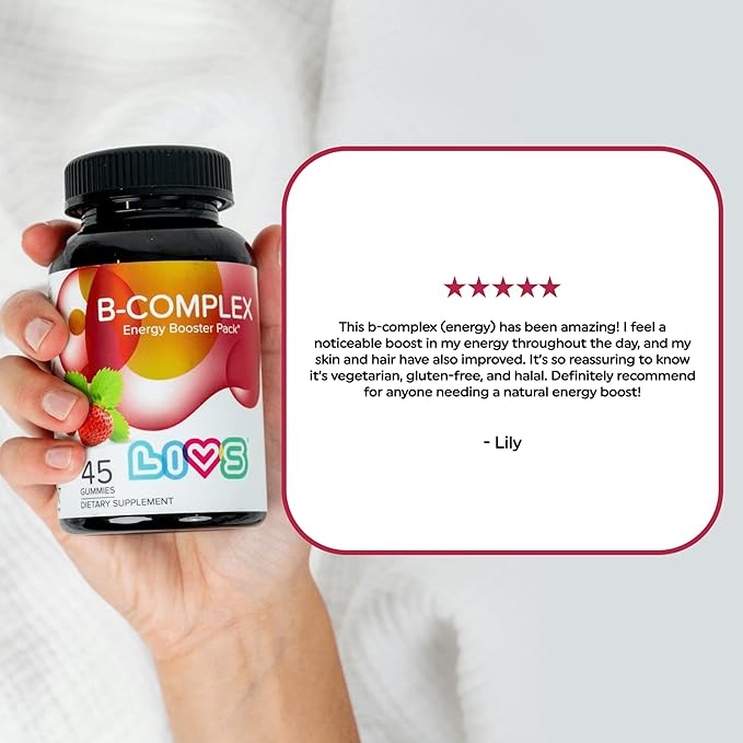 LIVS Vitamin B Complex Gummies with B12 Biotin B3 B6 &amp Vitamin C for Kids &amp Adults | Energy Support &amp Recovery Supplement | Promotes Mood Metabolism &amp Nerve Function | Strawberry
