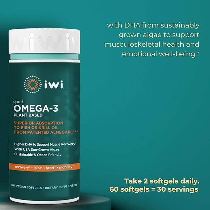 iwi Omega-3 Sport &amp Brain Omega-3 Bundle 30 Servings Vegan Plant-Based Algae Omega 3 with EPA + DHA Krill &amp Fish Oil Alternative No Fishy Aftertaste