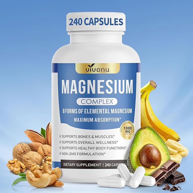 1000mg Magnesium Complex Capsules 8-in-1 Magnesium Glycinate Citrate Malate Taurate Oxide Carbonate Aspartate Orotate - 240 Capsules
