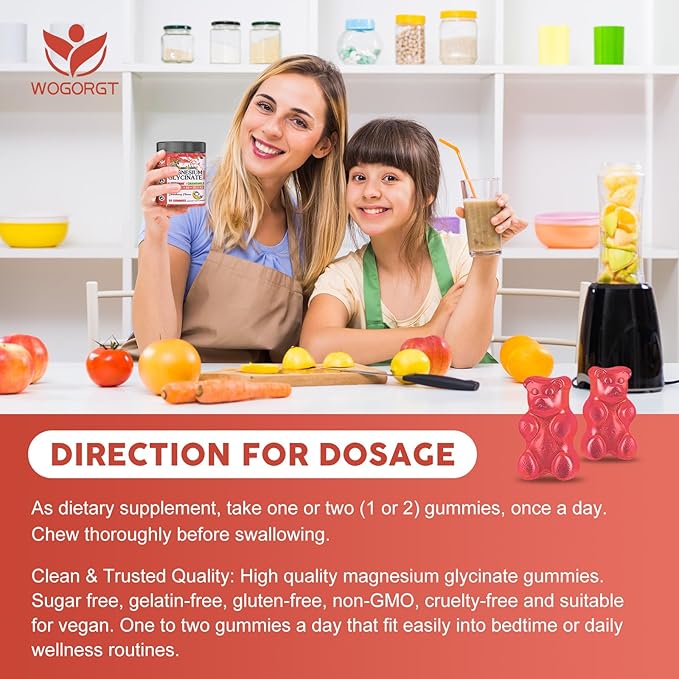 Magnesium Glycinate Gummies for Kids &amp Adults - Relaxation &amp Cognition Support - 400/200mg Magnesium Supplement with L-Theanine B6 D3 &amp K2 - Vegan Sugar Free Strawberry Flavor 60 Ct (