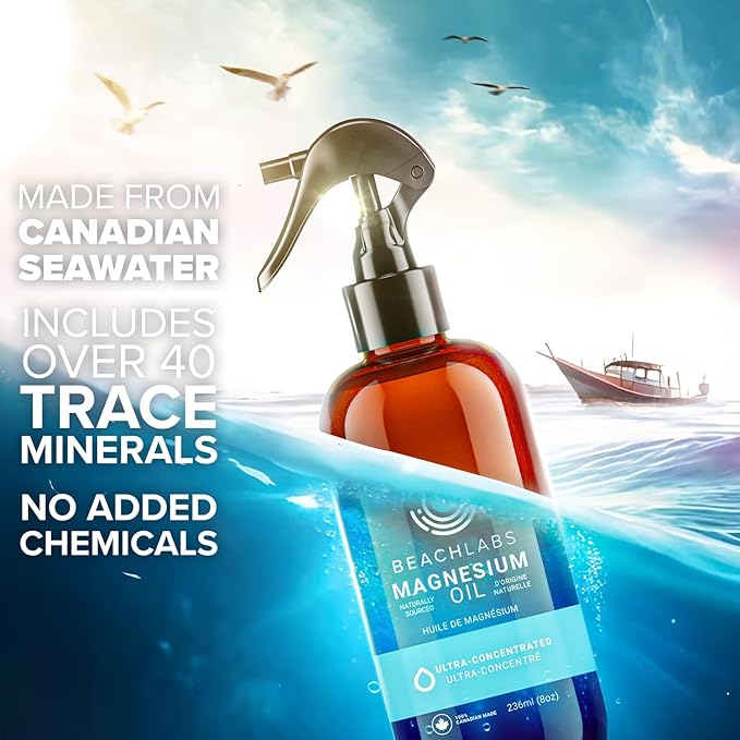 Magnesium Spray (2-Pack) - Ocean Sourced &amp 100% Canadian Made | Magnesium Spray for Feet and Body | Pure Concentrated Seawater with Synergistic Trace Minerals for Wellness | (8 oz)