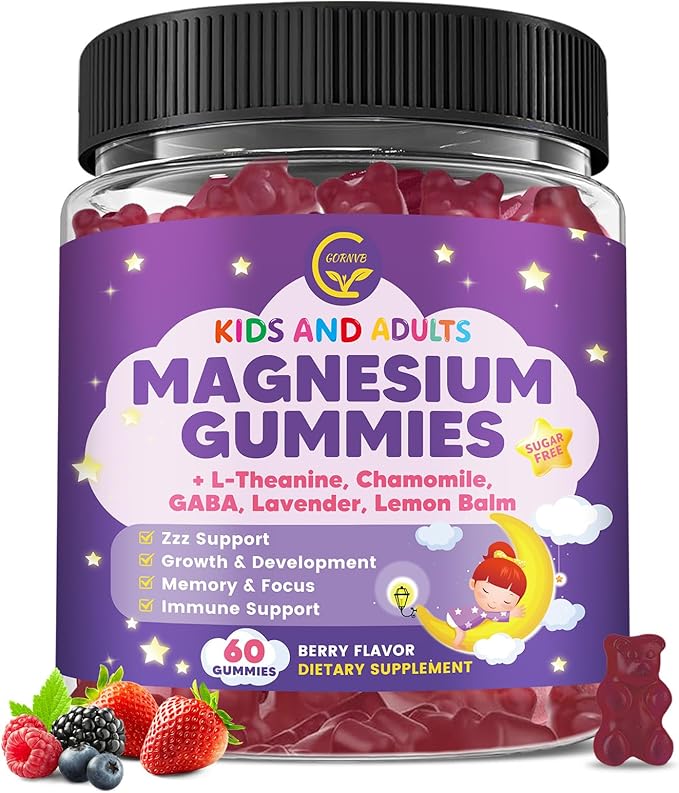 Magnesium Glycinate Gummies 400/200mg for Kids &amp Adults NO Melatonin Sleep Aid Magnesium Supplement Gummies with Chamomile Lavender L-Theanine &amp GABA B6 D3 &amp K2 for Bone Relax Immun