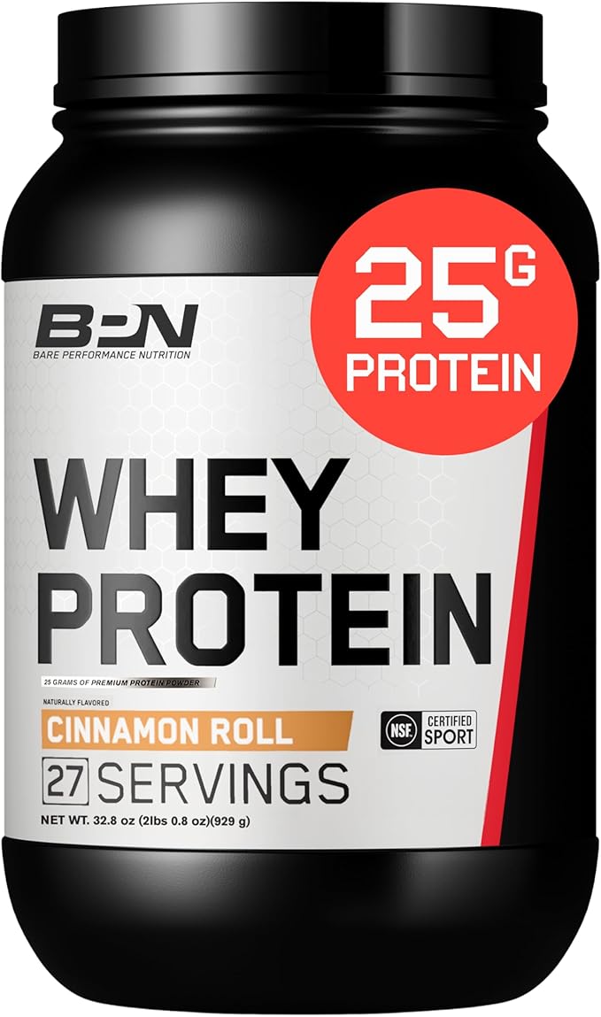BARE PERFORMANCE NUTRITION BPN Whey Protein + Casein Protein Powder Blend Cinnamon Roll 25g Protein per Serving Supports Lean Muscle Recovery 27 Servings Third Party Tested