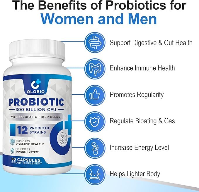 300 Billion CFU Probiotic 12 Strains with 3 Organic Prebiotics Probiotics for Women and Men Daily Supplement for Digestive Immune Gut &amp Bloating Health Shelf Stable Vegan 120 Capsule