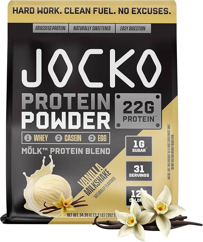 Jocko Fuel Whey Protein Powder Vanilla Daily Greens Peach