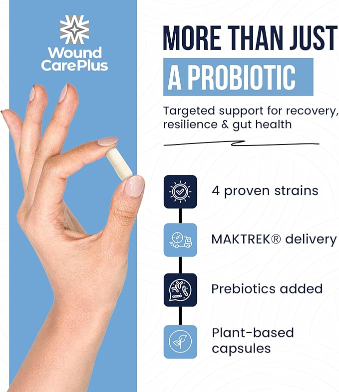 Wound Care Plus Probiotic 40 Billion CFU - 10-Strain Blend with Lactobacillus &amp Bifidobacterium - Supports Digestive &amp Immune Health - 60 Capsules - Non-GMO Gluten-Free