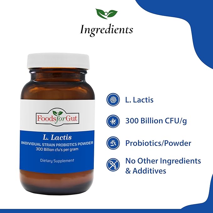 Foods For Gut Lactobacillus Lactis Probiotic Powder 300 Billion cfu's | Made in USA | No Additives | Direct from Manufacturer | No Third-Party Storage | Immune Support | L. Lactis | 100 Gram (3.52 Oz)