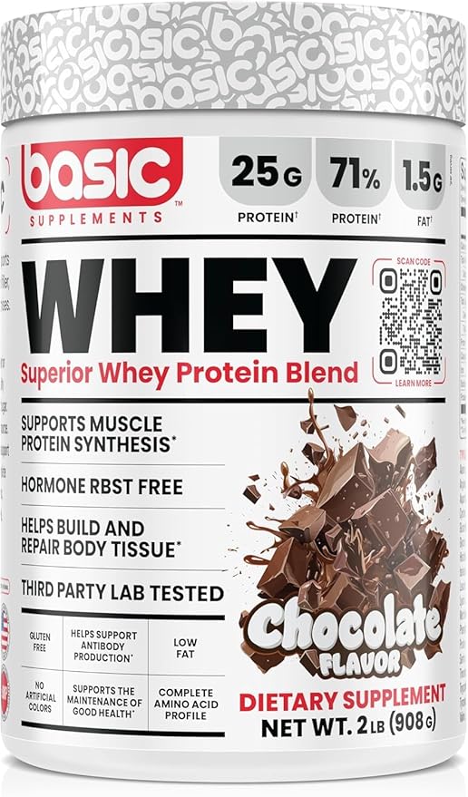 Whey Protein Powder 25g Protein Complete Amino Acid Profile Gluten-Free Low Fat RBST-Free Supports Muscle Recovery &amp Antibody Health