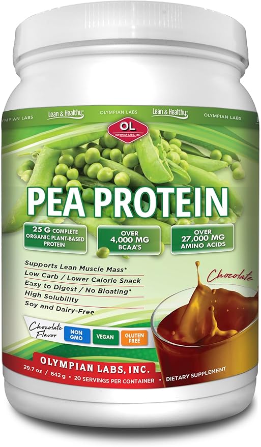 Olympian Labs Plant Based Pea Protein Powder Chocolate - 25g of Protein Vegan Low Net Carbs Gluten Free Lactose Free No Sugar Added Soy Free Non-GMO 2 Pound Pea Protein
