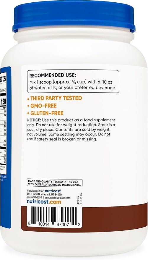 Nutricost Casein Protein Powder 2lb Chocolate - Micellar Casein Gluten Free Non-GMO