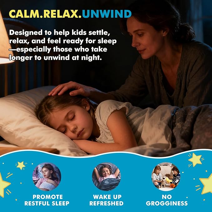 Kids Sleep Gummies with Magnesium Glycinate – Melatonin Free Bedtime Support for Kids – Calm &amp Relaxation with L-Theanine GABA Chamomile &amp Lemon Balm – Sugar Free Mixed Berry Flavor 60 Gumm