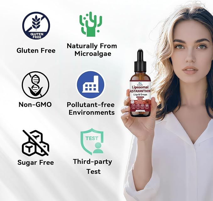 Astaxanthin Supplement 12mg Liquid Drops Advanced 10-in-1 Astaxanthin Antioxidant from Fresh Microalgae Source w. Mct Oil Lycopene Grape Seed Turmeric Vitamin E for Eye Immune Joint Skin Health