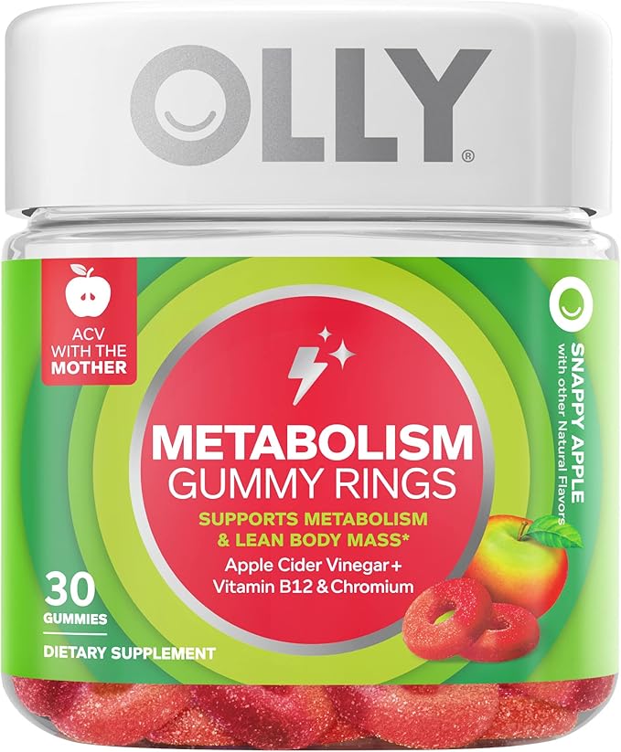 OLLY Metabolism Gummy Rings Apple Cider Vinegar Vitamin B12 Chromium Energy and Digestive Health Chewable Supplement Apple Flavor - 30 Count and OLLY Hello Happy Gummy Worms Mood Balance Suppor