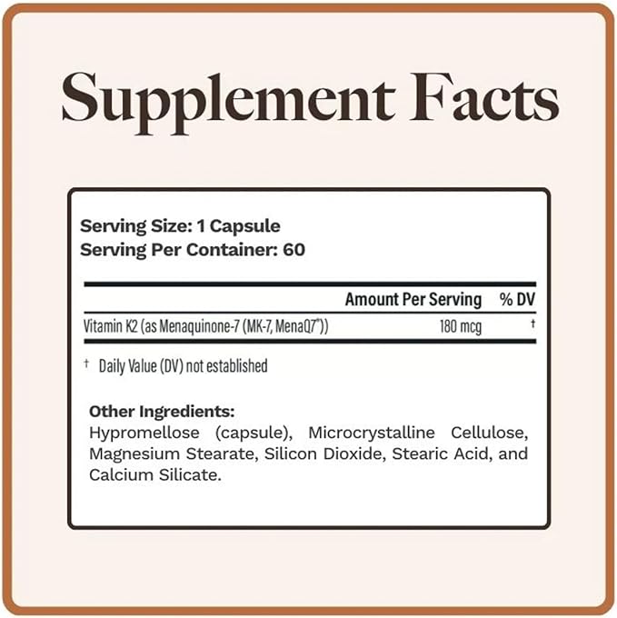 Utzy Naturals Vitamin K2 | 180 mcg of MenaQ7® Form of K2 | Made in USA | 60 Capsules