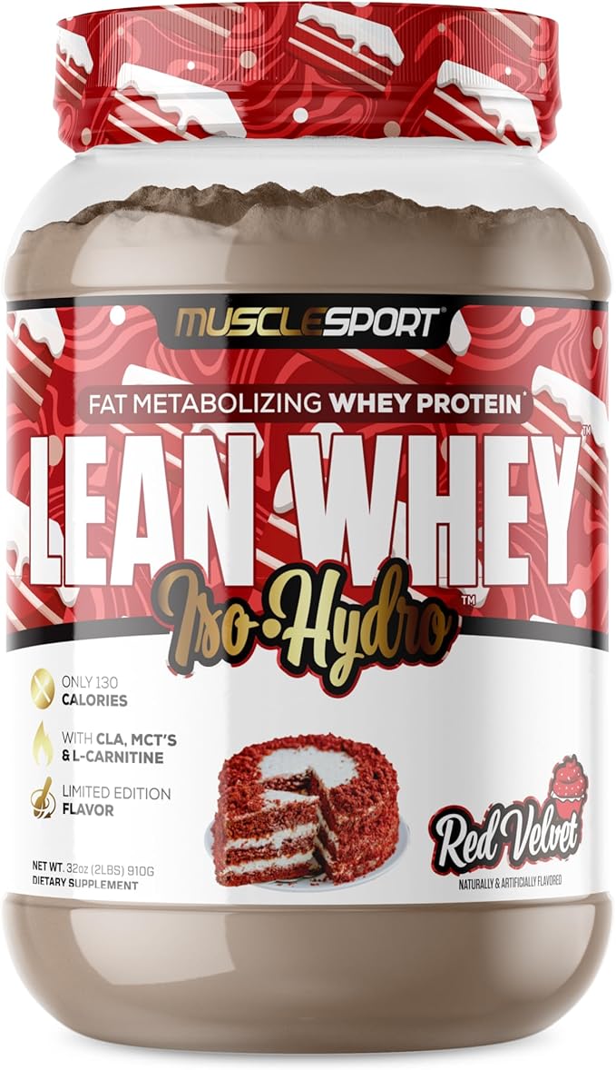 Musclesport Lean Whey Revolution™ Protein Powder - Whey Protein Isolate - Low Calorie Low Carb Low Fat Incredible Flavors - 25g Protein per Scoop - 2lb Red Velvet