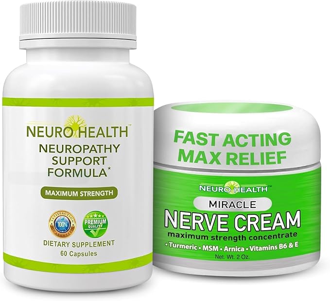 Nerve Support Formulawith B Vitamins &amp Alpha Lipoic Acid &amp Miracle Nerve Cream for Neuropathy - Maximum Strength Turmeric &amp Arnica Blend for Comprehensive Neuropathy Support (Combo Pack)
