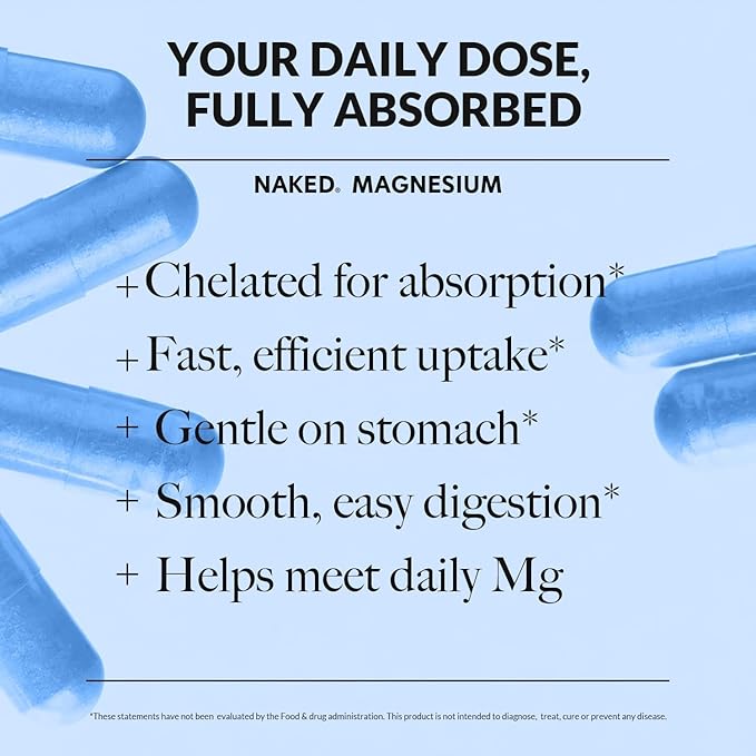 Naked Magnesium Glycinate Complex - 300mg Magnesium Supplement with Citrate &amp Malate - High Absorption Formula - Vegan Non-GMO Gluten-Free - 120 Capsules
