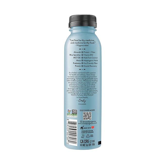 Remedy Organics Blue Essentials 12-Pack | Plant Based 8g Protein Shakes Ready to Drink | USDA Organic Gluten Free Dairy Free Soy Free