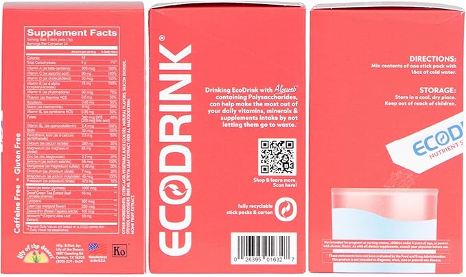 Lily of The Desert EcoDrink Nutrient Support Hydration Packets (3 Flavors) – Naturally Sweetened Multivitamin Electrolyte Mix with Aloe 24 Stick Packs/Box 0.25 Oz Ea