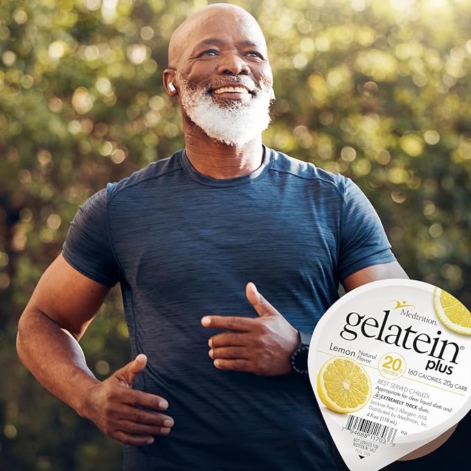 Gelatein Plus Lemon: 20 grams of protein. Ideal for clear liquid diets swallowing difficulties dialysis and oncology. Great pre or post-workout snack. (36 pack)