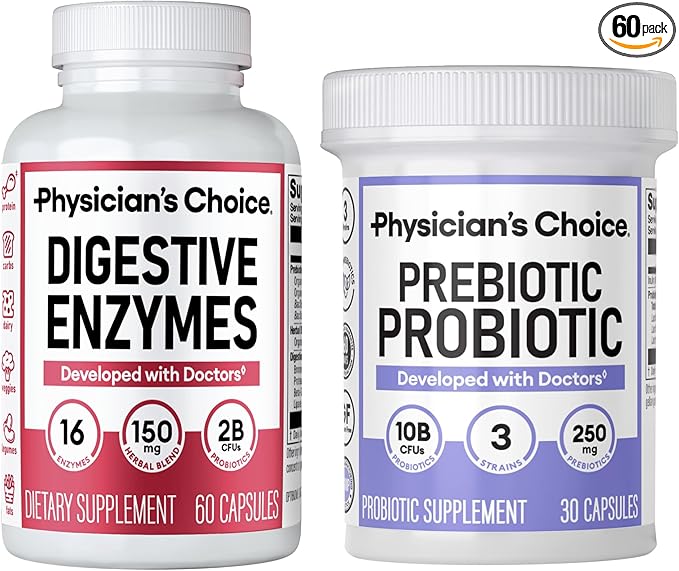 Physician's CHOICE Prebiotic-Probiotic + Digestive Multi-enzymes 60CT - Digestive Health Bundle