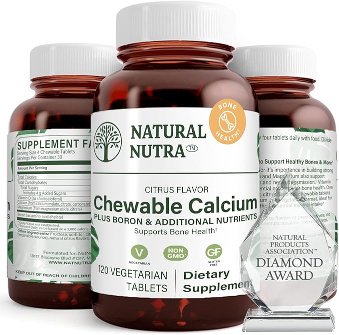 Natural Nutra Chewable Calcium Supplement for Bone Strength Promotes Muscle Health Helps Enhance Teeth Health Support Nerve Health and Cardiovascular Health Improve Bone Strength 120 Tablets