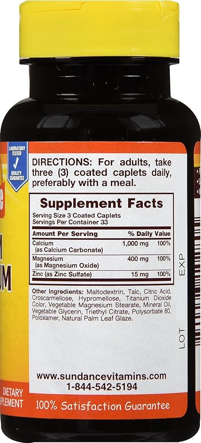 Sundance Calcium 600 mg + Vitamin D3 800 IU - 200 Coated Caplets Pack of 4