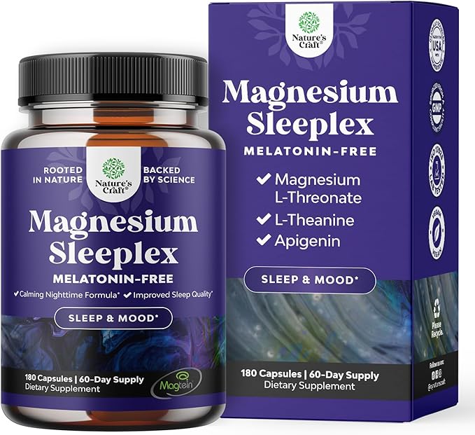 High Absorption Magnesium Sleep Supplement - Rest Support Magtein Magnesium L-Threonate and Apigenin Theanine for Sleep and Rest for Women &amp Men - Mg L-Threonate Melatonin Free Sleeping Aid - 180