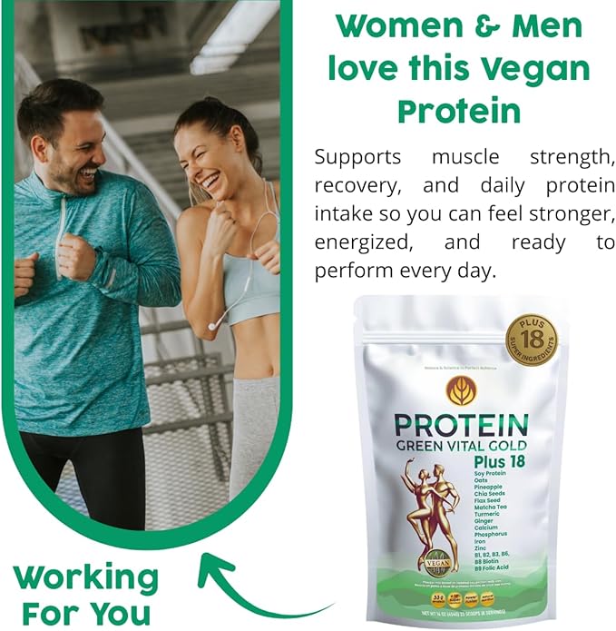 Vital Gold Vegan Protein Powder – 33g Plant Based Protein per Serving Whit 18 Super Ingredients Magnesium &amp B Vitamins Dairy Free High Protein Powder for Women &amp Men Shakes &amp Smoothie