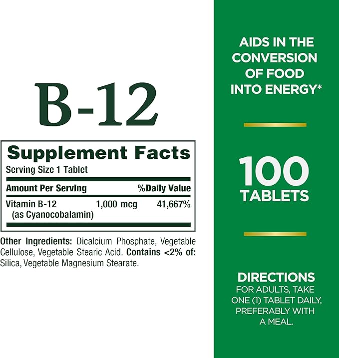 Nature's Bounty Vitamin D Supports Immune Health &amp Bone Health &amp Vitamin B12 1000mcg Supports Energy Metabolism and Nervous System Health Vitamin Supplement 100 Tablets