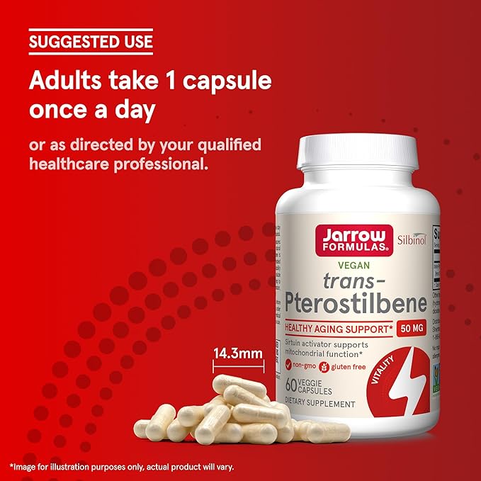 Jarrow Formulas® Pterostilbene 50mg for Antioxidant Support Dietary Supplement Supports Healthy Aging 60 Veggie Capsules 60 Day Supply