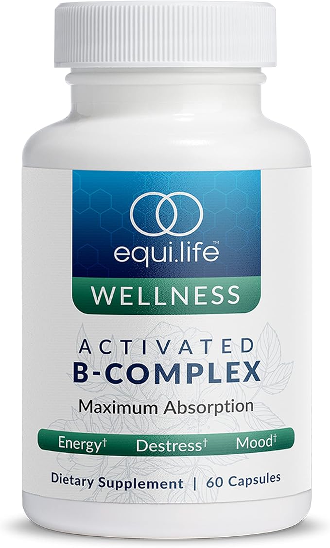 Equilife Activated B Complex Super B Complex Dietary Supplement With Biotin Inositol B12 &amp B6 Choline &amp Folate to Support Energy &amp Hair Skin Nail Health Gluten Free Vegan Non GMO
