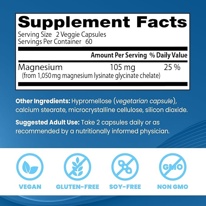 Doctor's Best High Absorption Magnesium Glycinate Lysinate 100% Chelated Non-GMO Vegan 120 Veggie Capsule (Pack of 1)
