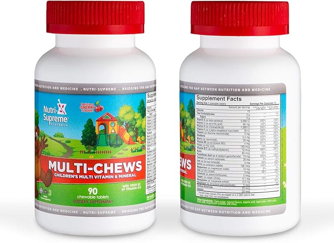 Delicious Kids Multivitamin 90 Vegetarian Gummies – Complete Children’s Supplement with Essential Vitamins and Minerals - Vitamin A B C D3 Calcium Iron Folic Acid Zinc – Cherry Flavor