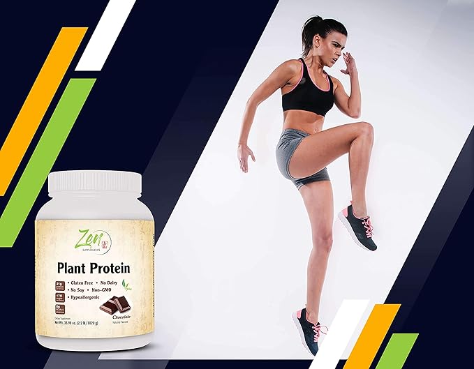 Zen Supplements Plant Protein-Chocolate 1020G 2.2LB-Powder - 23 Grams of Protein Per Serving -Vegan Low Net Carbs Non Dairy Gluten Free Lactose Free No Sugar Added Soy Free Kosher Non-GMO