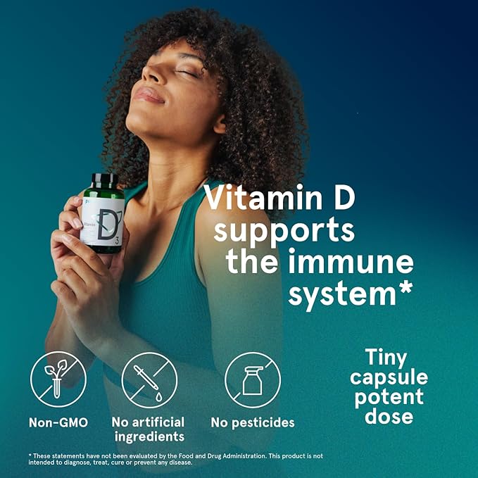 Puori Vitamin D3 Softgels 2500 IU (62.5 mcg) - Fast Absorbing Vitamin D3 Supplements for Immune System Support Bone Health &amp Density and Healthy Muscle Functions - Non-GMO &amp Gluten-Free - 24