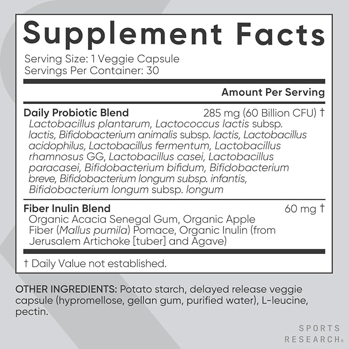 Sports Research® Gut Health Pack - Daily Probiotics w/Lacto &amp Bifido Probiotic Strains (60 Billion CFU) and U.S. Sourced Bovine Colostrum Powder w/IgG Antibodies for Gut Health &amp Digestive Sup