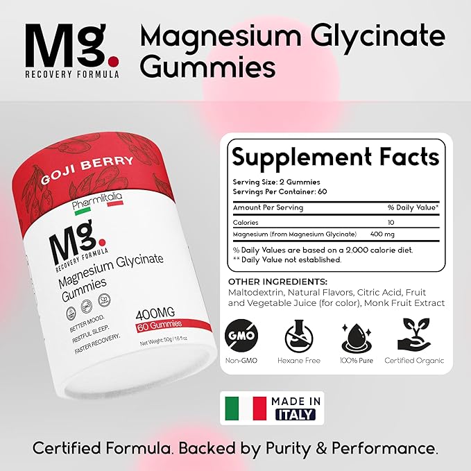 Magnesium Glycinate Gummies 400mg - Sleep Gummies for Kids &amp Adults - Magnesium Glycinate Chewable High Absorption for Muscle Recovery Better Sleep &amp Relaxation (Gojiberry)