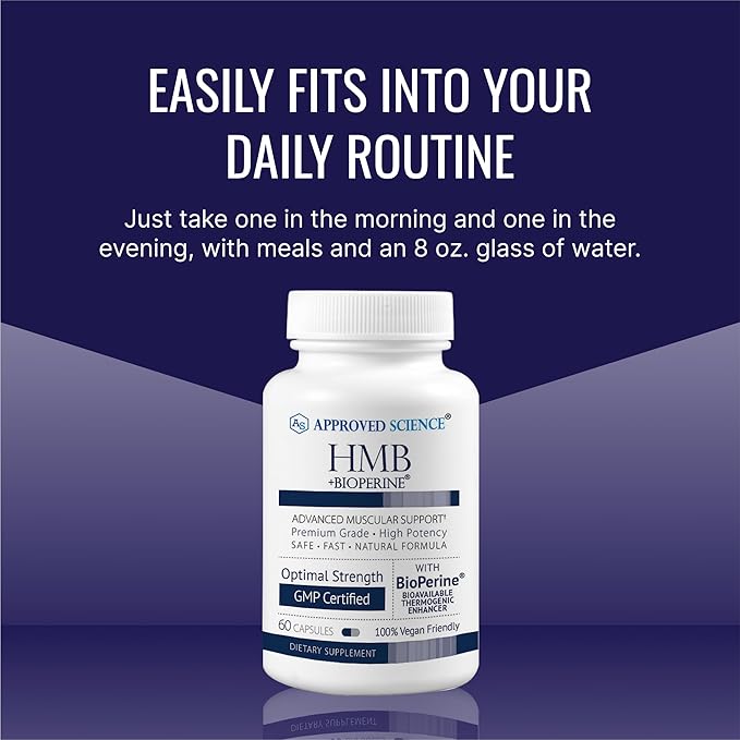 Approved Science HMB - 1500mg High Potency HMB Supplement with Calcium &amp BioPerine for Absorption - Muscle Health &amp Exercise Performance - 60 Vegan Capsules - 1 Month Supply