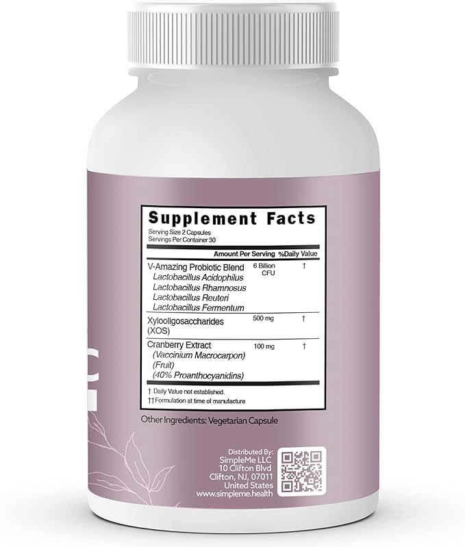 Simpleme Womens Probiotics with Prebiotics Cranberry - Vaginal Probiotics for Women - For pH Balance UTI Vaginal Health Gut Flora - Women's Probiotics Supplement Complex for Wellness - 60 Capsules