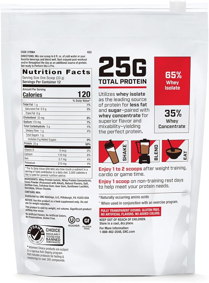 GNC Pro Performance 100% Whey Protein Powder | Supports Healthy Metabolism and Lean Muscle Recovery | Chocolate Supreme | 12 Servings