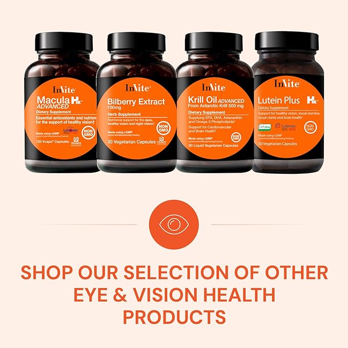 Invite Health Lutein Plus Hx® - Support for Macular and Overall Vision Health - Provides Lutein 10 mg Zeaxanthin 2 mg and DHA 50 mg - 30 Vegetarian Capsules (2-Pack)