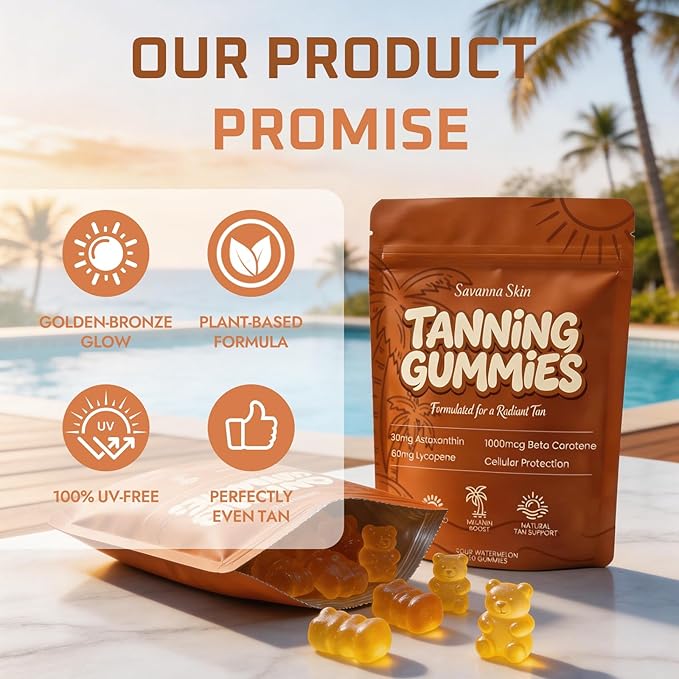 velura Savanna Skin Tanning Gummies Astaxanthin &amp Lycopene Complex for Natural Sun-Kissed Glow &amp Hydration Watermelon Vegan Sugar Free – 60 Count
