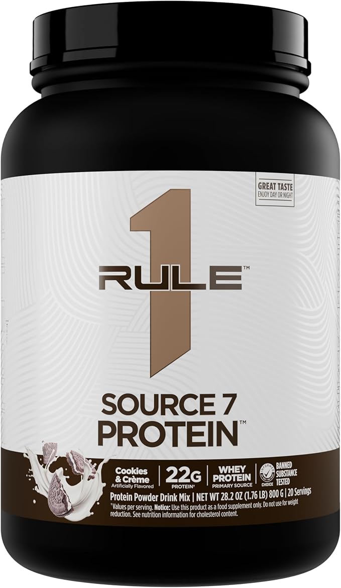 Rule 1 Source 7 Protein – Decadent Flavor Velvety Smooth Texture 22g Anytime Protein and 10g Naturally Occurring EAAs Per Serving from 7 Premium Sources (1.8 Pounds* Cookies &amp Cream)