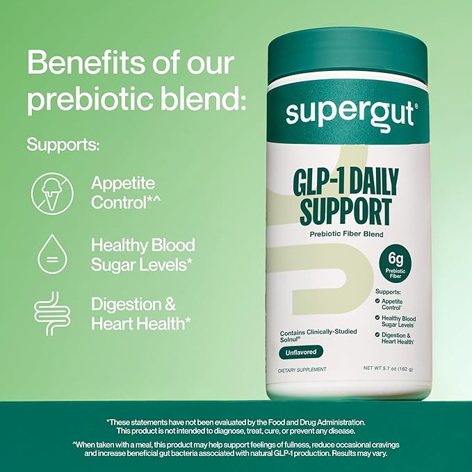 Supergut GLP1 Daily Support - High Fiber GLP-1 Supplement Powder for Women &amp Men - Sugar-Free Drink Mix for Gut Health (15 Servings)