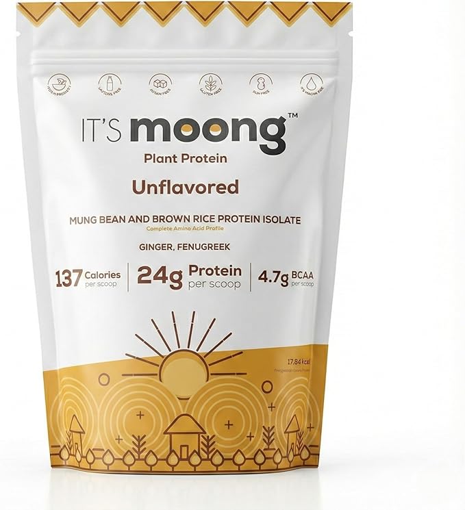 It's Moong Plant Protein Powder Unflavored | Mung Bean &amp Brown Rice Isolate Blend Ginger &amp Fenugreek 24g Protein &amp 4.7g BCAAs | Vegan Gluten Free Soy Free Lactose Free Non-GMO 17.64