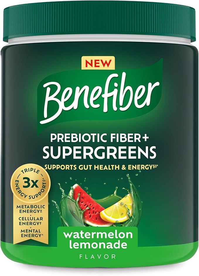 Benefiber Prebiotic Fiber + Supergreens Dietary Supplement Powder Watermelon Lemonade Flavor 8.8 oz (250g)